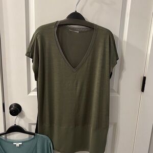 Bar III Deep Olive V-Neck Short Sleeve Top
